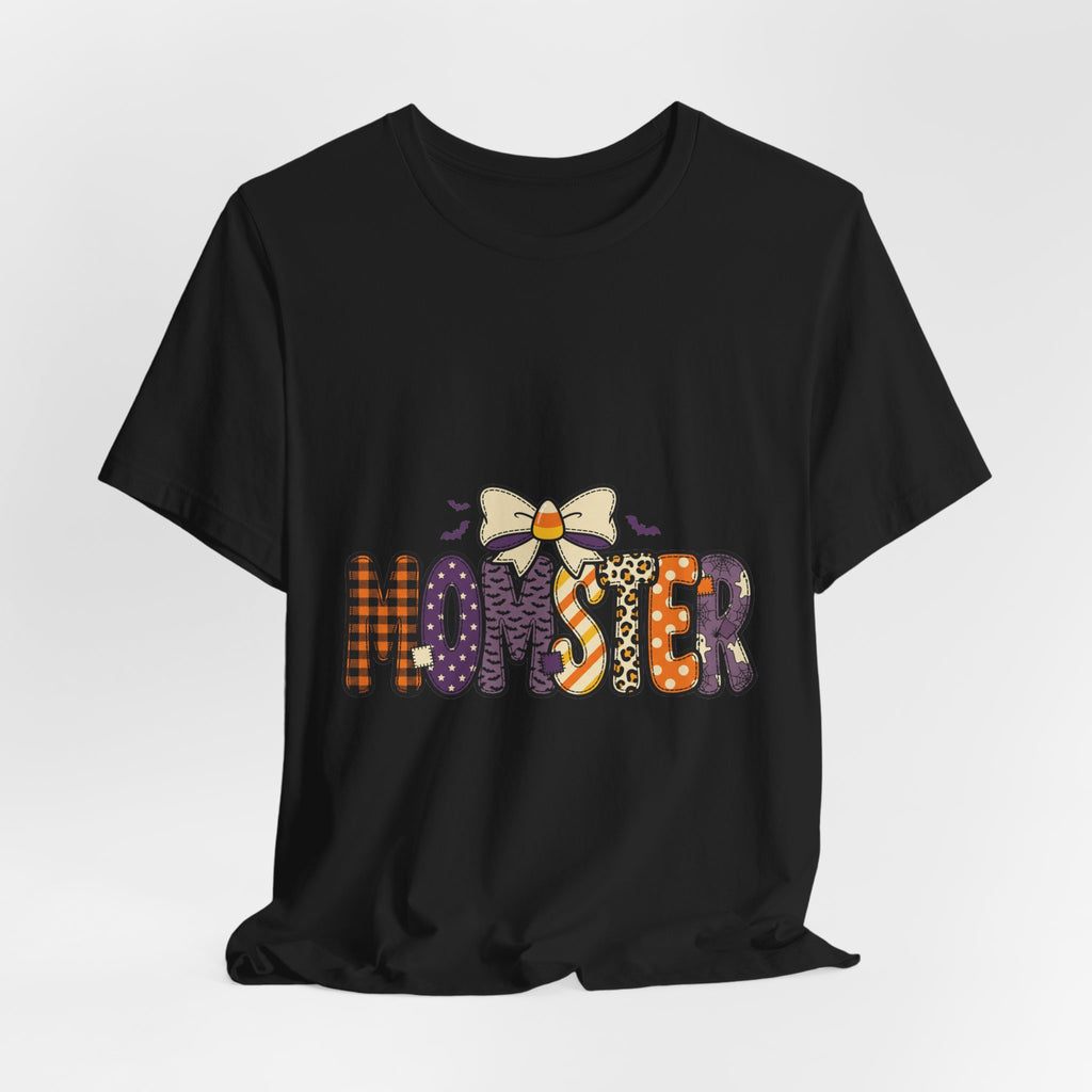 Momster Halloween Mom Tee | Spooky Plaid Bat Lettering