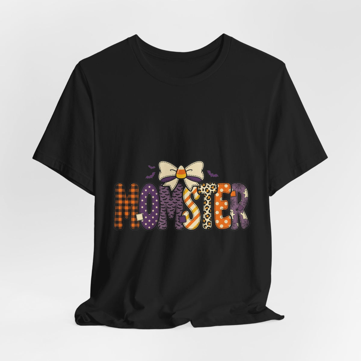 Momster Halloween Mom Tee | Spooky Plaid Bat Lettering