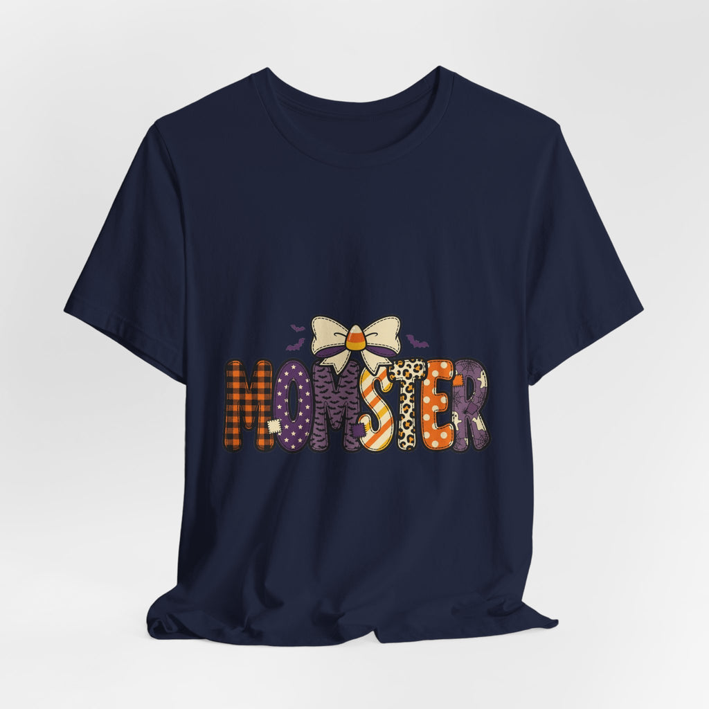 Momster Halloween Mom Tee | Spooky Plaid Bat Lettering