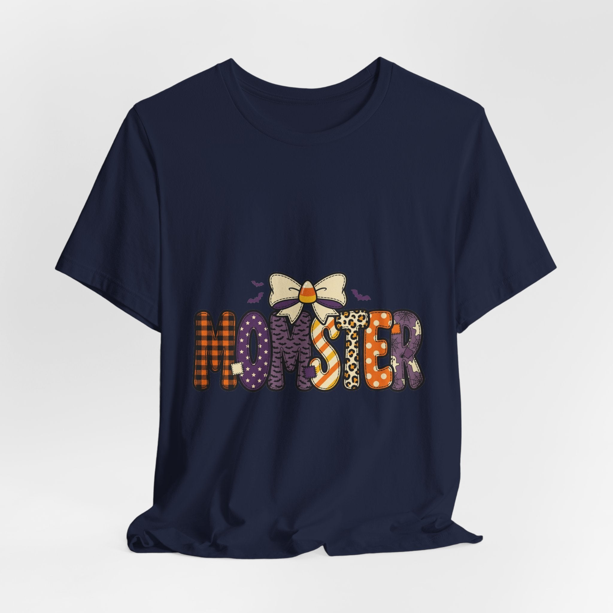 Momster Halloween Mom Tee | Spooky Plaid Bat Lettering