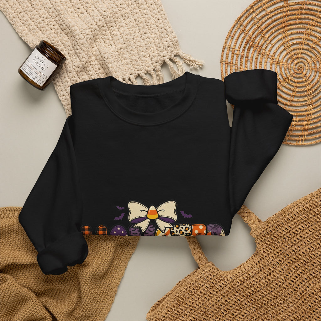 Momster Halloween Graphic Sweatshirt | Cute Spooky Mom, Purple Orange Bat Accents