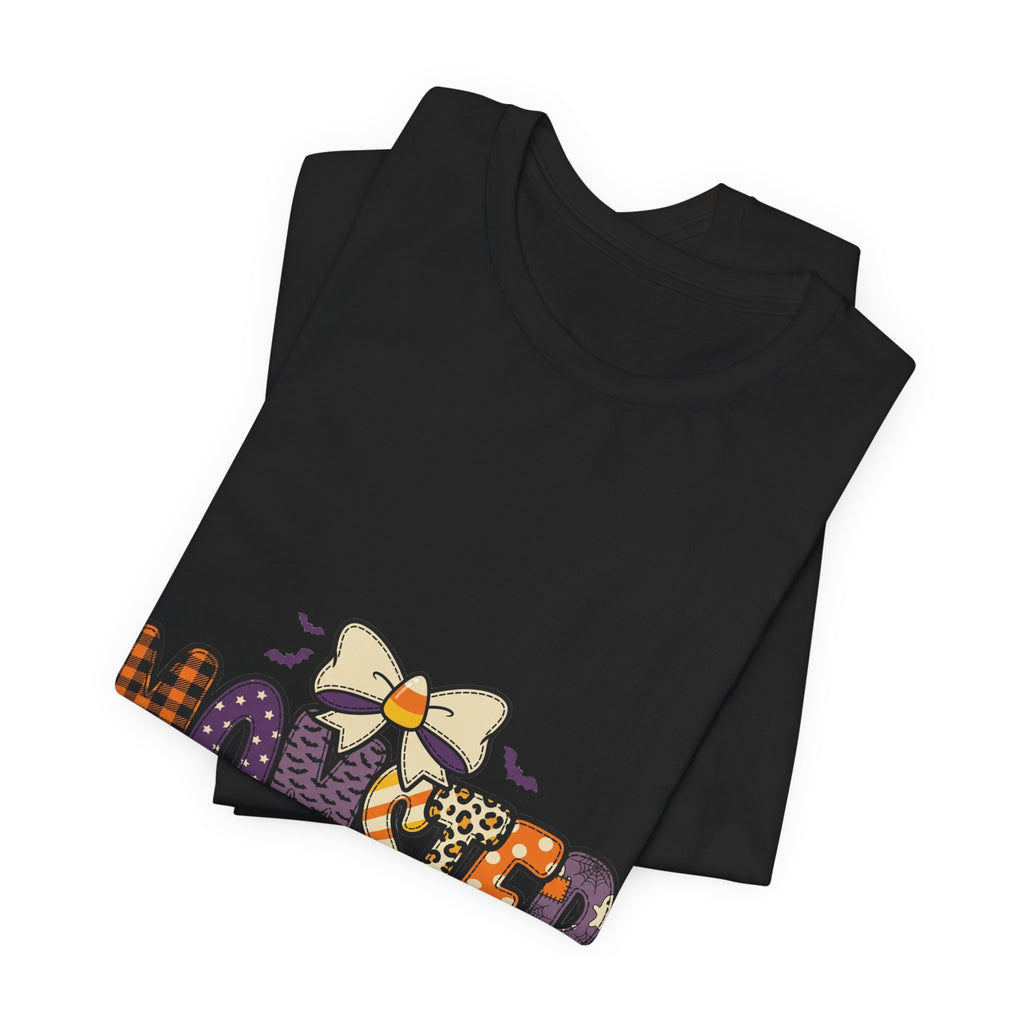 Momster Halloween Mom Tee | Spooky Plaid Bat Lettering