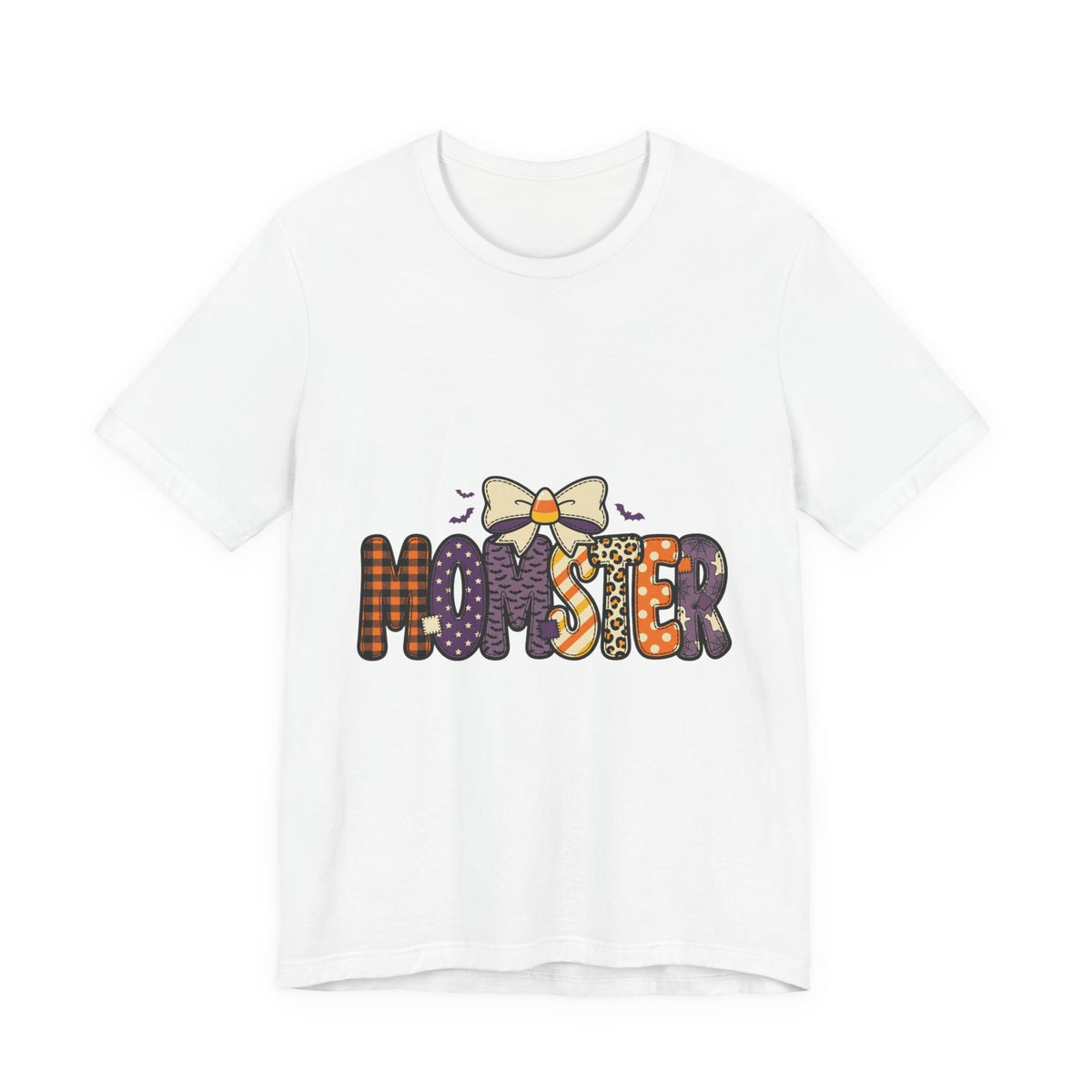 Momster Halloween Mom Tee | Spooky Plaid Bat Lettering