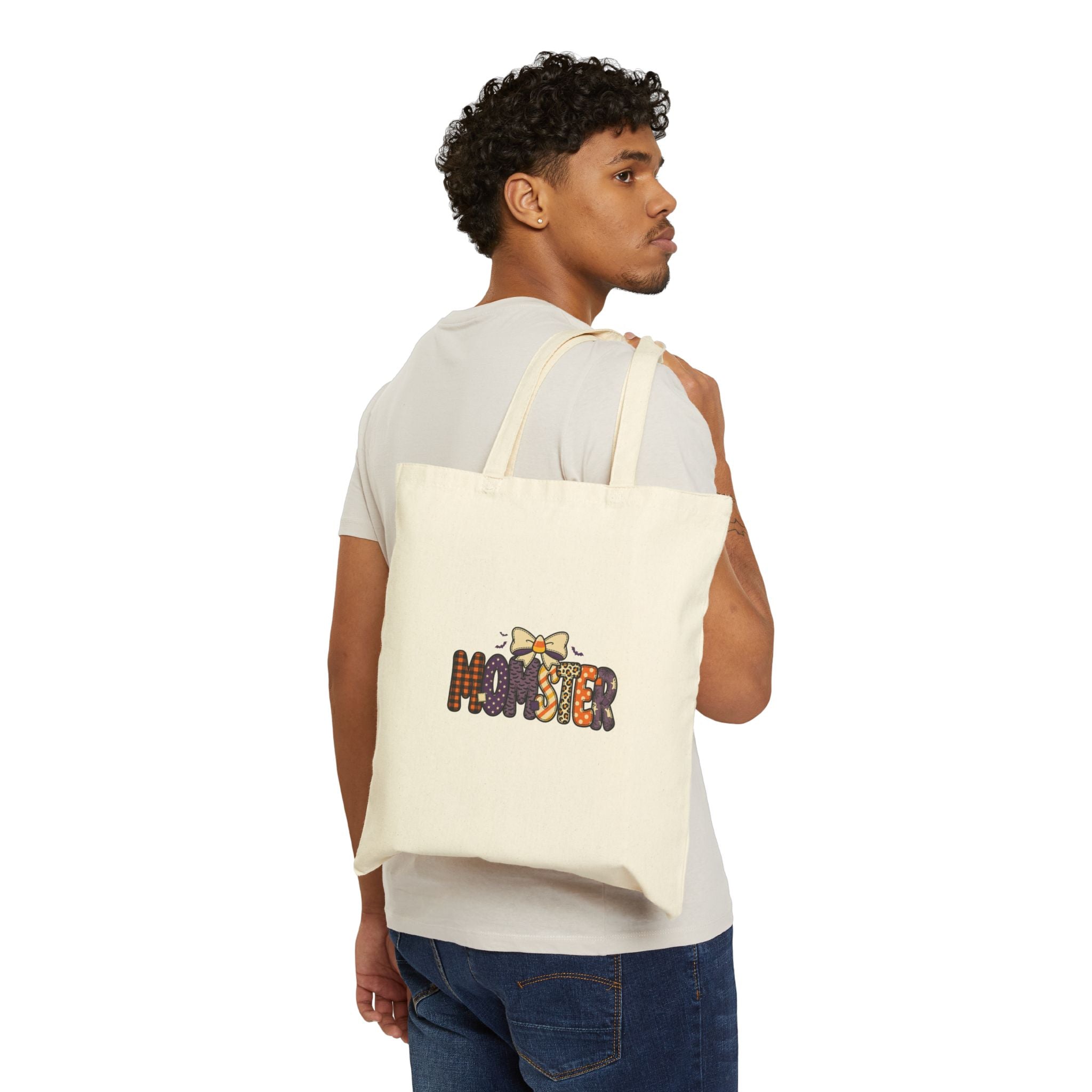 Momster Halloween Tote Bag | Spooky Retro Momster Design, Orange Purple