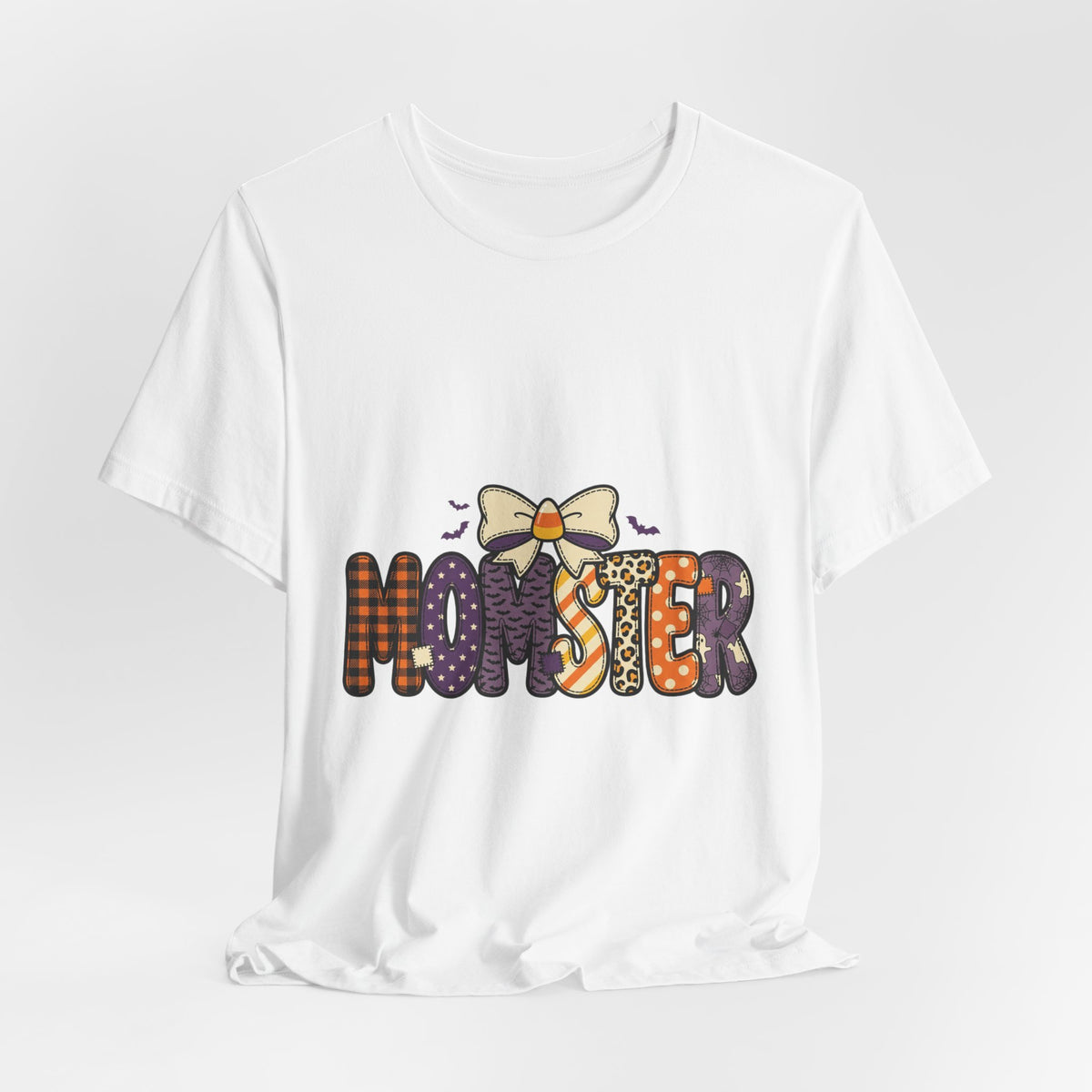 Momster Halloween Mom Tee | Spooky Plaid Bat Lettering
