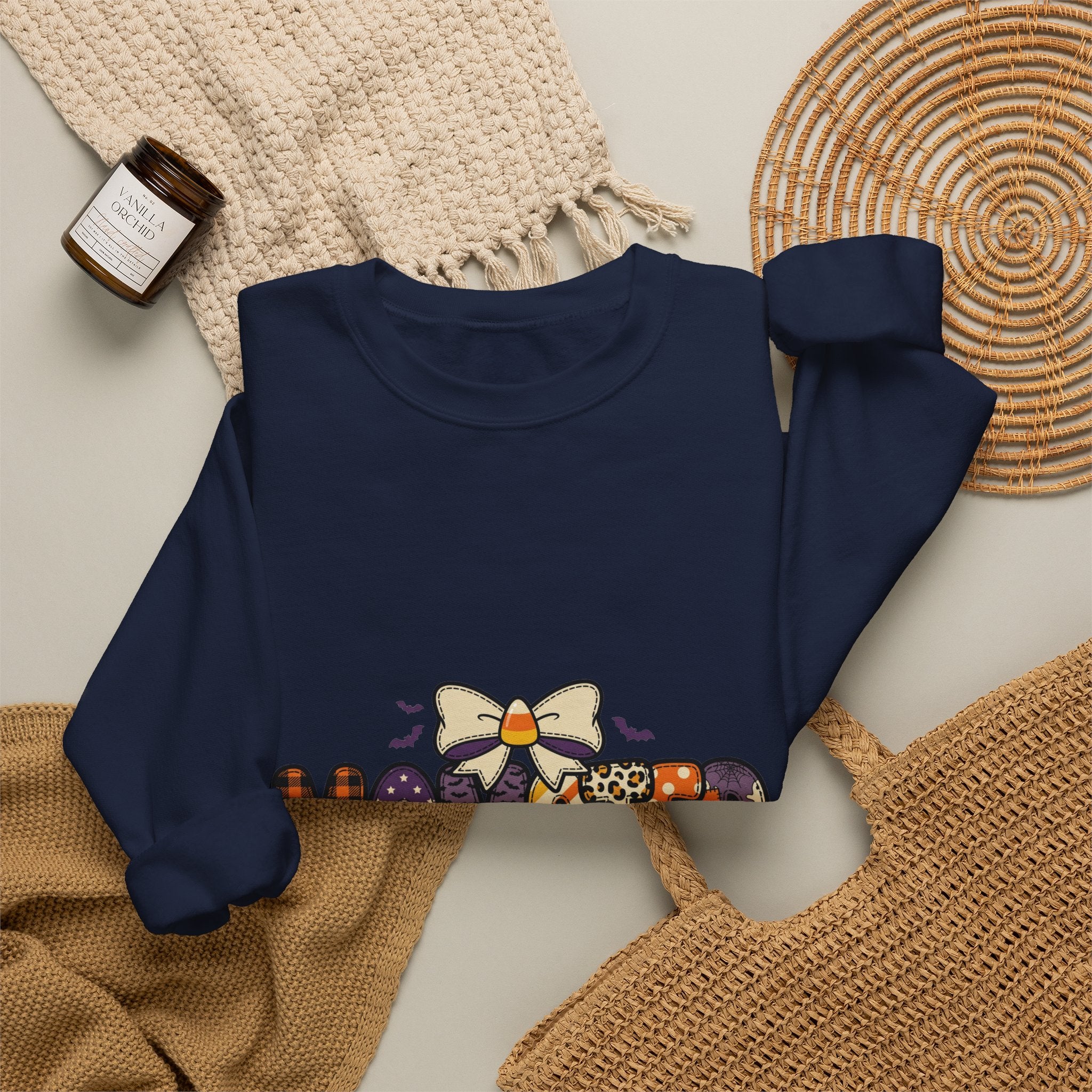 Momster Halloween Graphic Sweatshirt | Cute Spooky Mom, Purple Orange Bat Accents