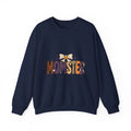 Momster Halloween Graphic Sweatshirt | Cute Spooky Mom, Purple Orange Bat Accents